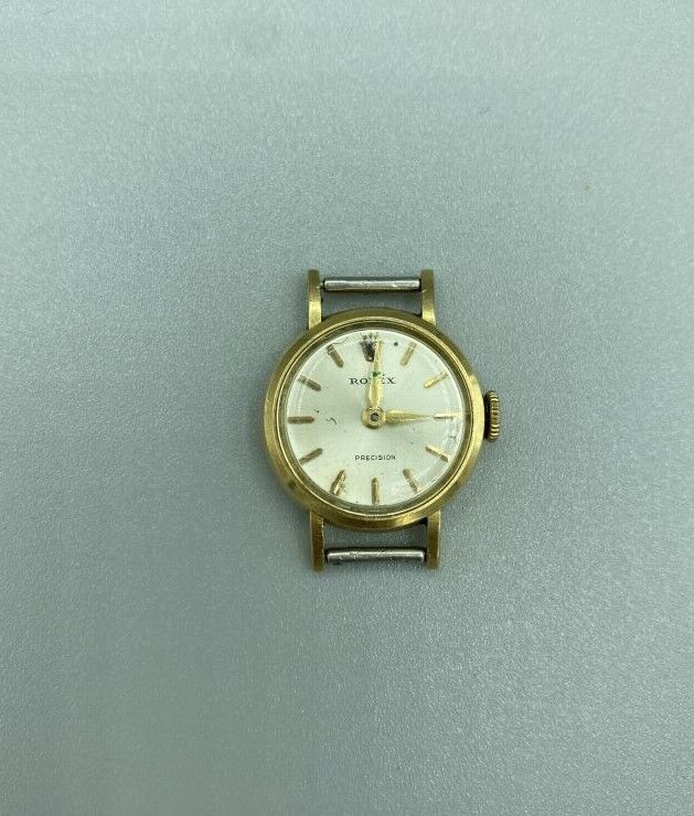 ROLEX Précision - Boîtier de montre de dame en or jaune (750) - Cadran à fond s…
