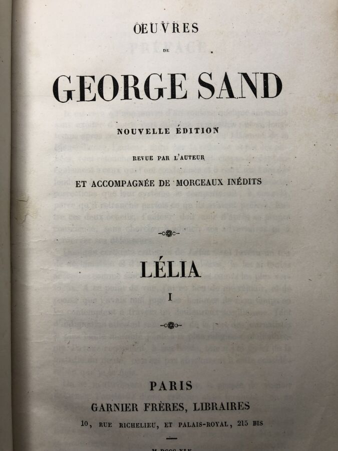 SAND (George). - Lélia I, Lélia II, Spiridion. Édité à Paris chez Garnier frère…