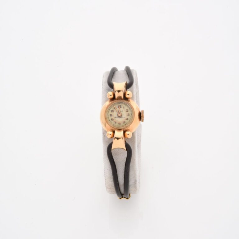 SOBIOR - Montre bracelet de dame, boîtier rond en or jaune (750) à attaches en…