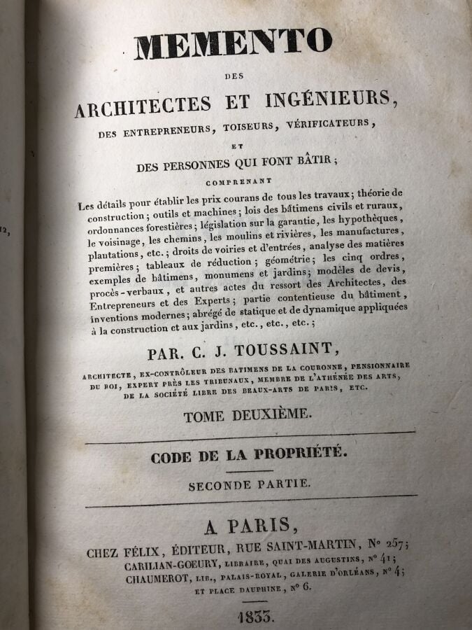 TOUSSAINT C.J. - Memento des architectes et ingénieurs, des entrepreneurs, tois…