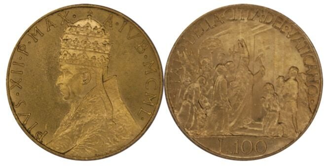 * Vatican - Pie XII (1939-1958) - 100 Lire 1950 année du jubilée - A : Buste à…