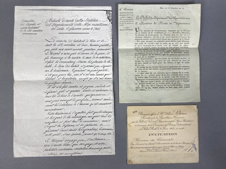 - 3 documents sur NICE - A - 4 pp in 8, imprimées - "Nice, le 18 thermidor, an…