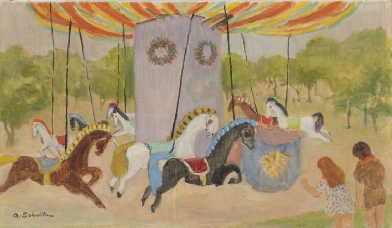 Alexander SCHULTZ. Le manège. Huile sur Toile SBG 27x46 cm