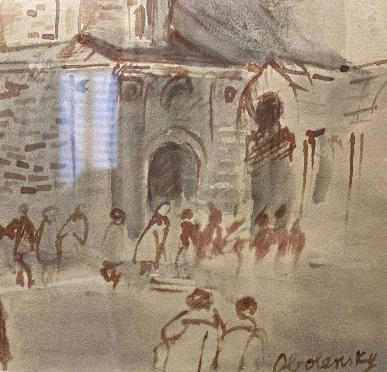Alexandre OBOLENSKY (1952-2018) - Parvis d'une cathédrale - Technique mixte - S…