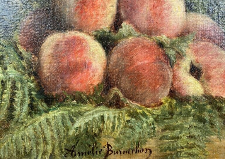 Amélie BARNICHON (XIX-XXe) - Nature morte aux pêches - Huile sur toile - Signée…