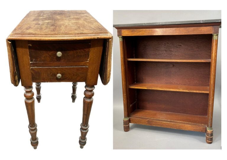 Bibus en bois teinté, montants à colonnes, dessus de marbre - Style Empire - 90…