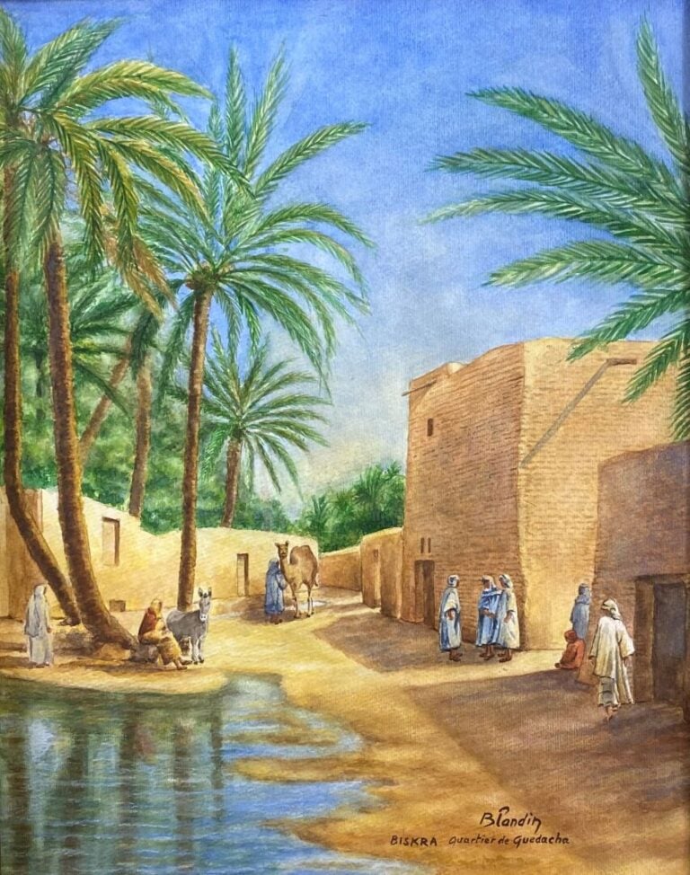 BLANDIN (XXe siècle) - Vue de Biskra - Paire d'aquarelles - Signé et situé en b…
