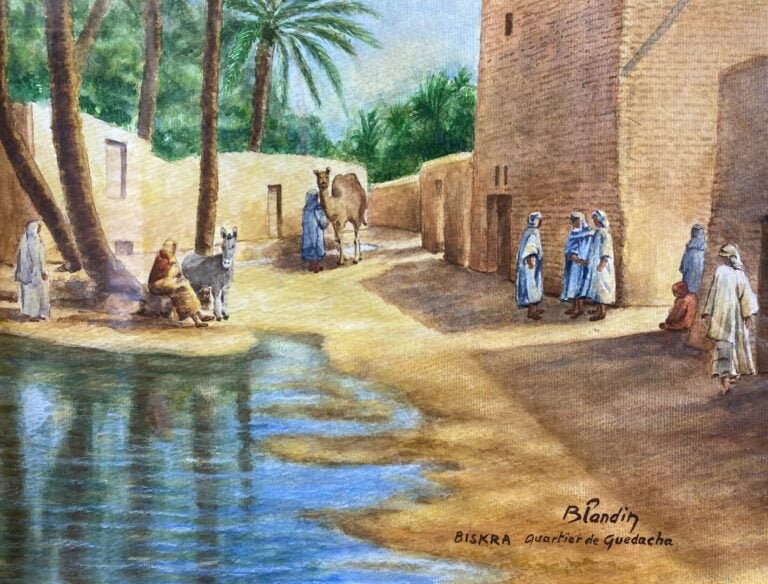 BLANDIN (XXe siècle) - Vue de Biskra - Paire d'aquarelles - Signé et situé en b…