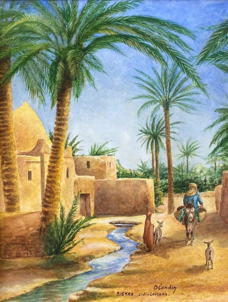 BLANDIN (XXe siècle) - Vue de Biskra - Paire d'aquarelles - Signé et situé en b…