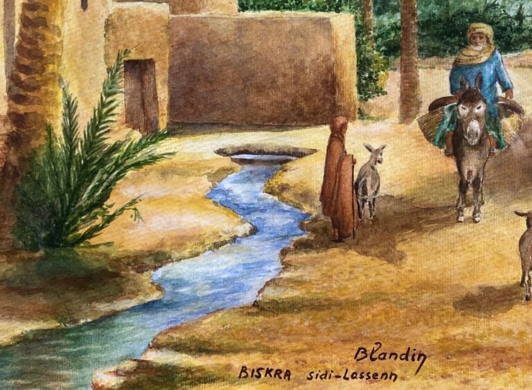 BLANDIN (XXe siècle) - Vue de Biskra - Paire d'aquarelles - Signé et situé en b…