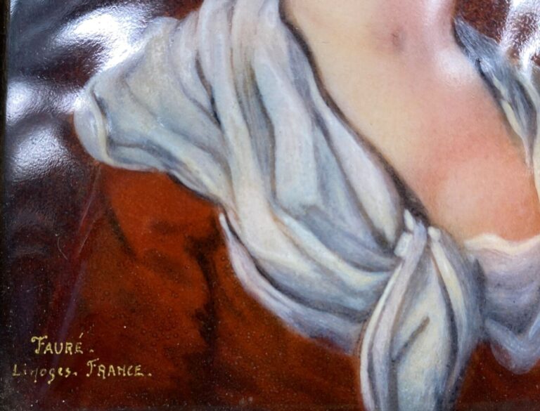 Camille FAURE (1874-1956) à Limoges - Portrait de jeune femme - Plaque rectangu…