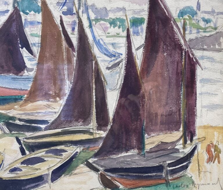 CARLOS-REYMOND (1884-1970) - Sardiniers à Treboul - Aquarelle gouachée - Signé…