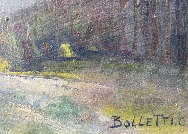 César BOLLETTI (1914-1995) - Vue d'architecture - Huile sur carton - Signé en b…