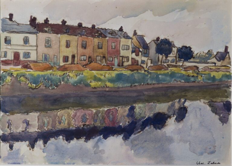 Chas LABORDE (1886-1941) - Pont-Ourdemer - Aquarelle sur papier, cachet de la s…