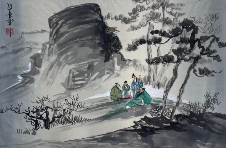 Chine - La cérémonie du thé - Peinture sur soie - Signée en haut à gauche - D:…