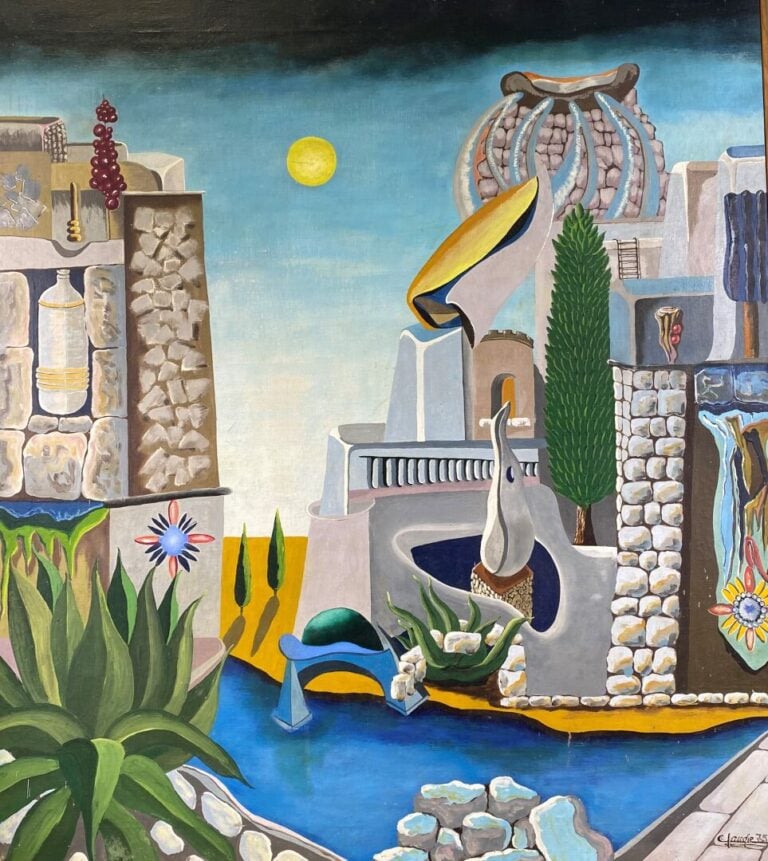 Claude YVON (XXe) - Architecture fantaisiste dans un paysage - Huile sur toile…