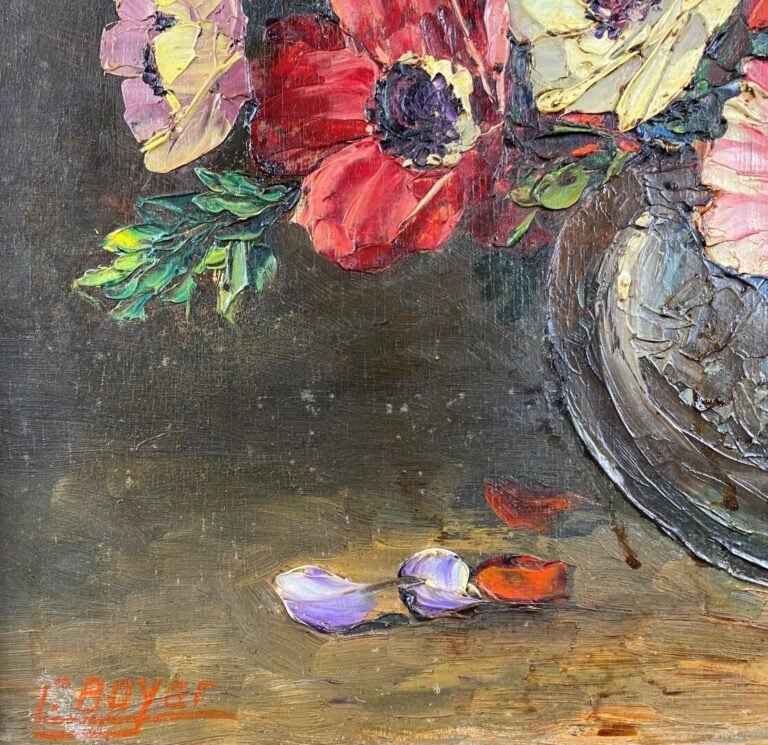 CLEMENT BOYER (XXe) - Nature morte aux anémones - Huiile sur panneau - Signé en…