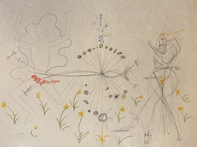 D'après Raymond Moretti et Jean Cocteau - Personnages et fleurs - Lithographie…