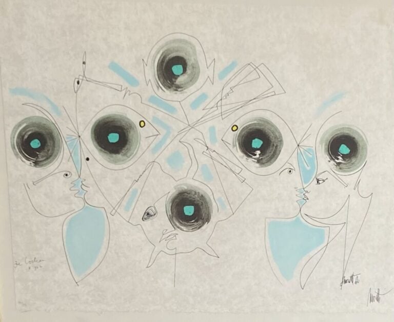 D'après Raymond Moretti et Jean Cocteau - Personnages vus de profil et poissons…