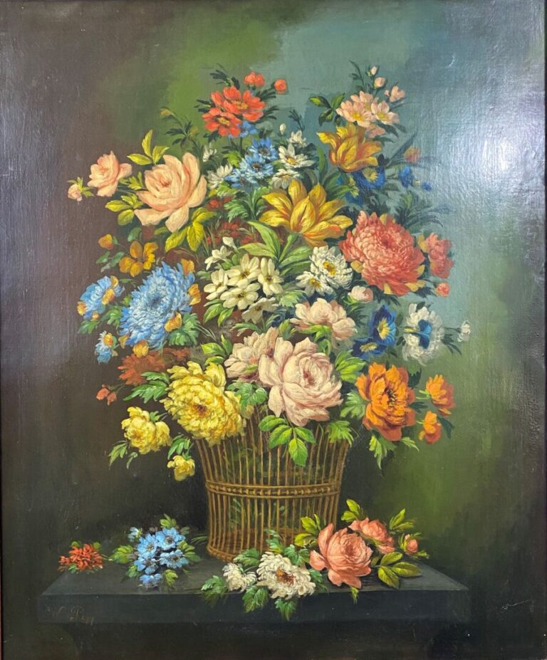 Dans le goût de William PEGG (1775-1851) - Bouquet de fleurs sur un entablement…