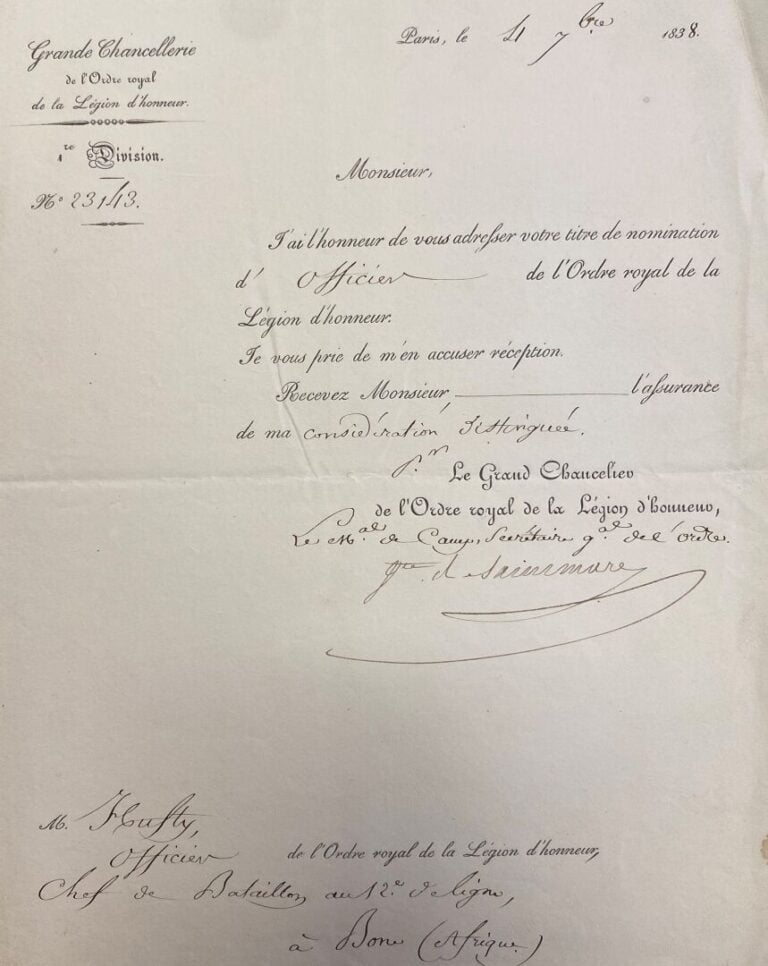 Dossier militaire de CH. HUFTY, qui finira Chef d'Escadron et prendra sa retrai…