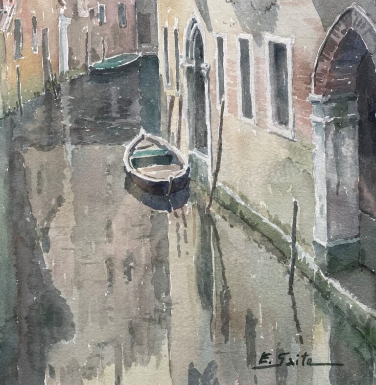 E. SAITO (XXe) - Vue de canal à Venise - Aquarelle sur papier - Signé en bas à…