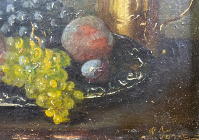 Ecole dans le goût du XIXe siècle - Nature morte aux fruits - Petite huile sur…