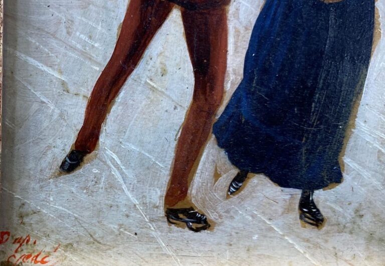 Ecole de la fin du XIXe - début du XXe siècle - Couple patinant sur la glace -…
