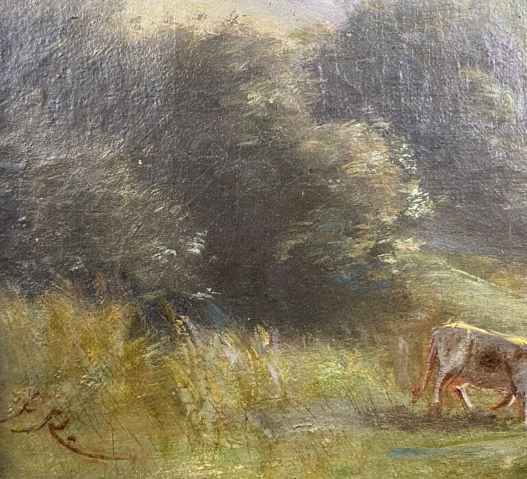 Ecole de la fin du XIXe siècle - Berger et son troupeau - Huile sur toile - Mon…