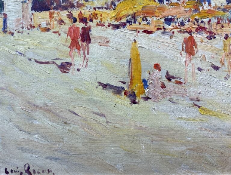 Ecole du début du XXe siècle - Scène de plage animée - Huile sur carton - Signé…