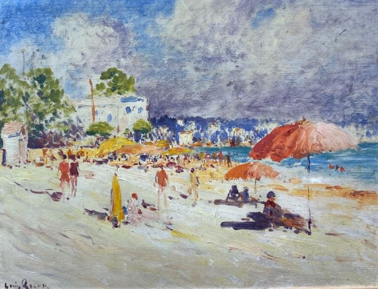 Ecole du début du XXe siècle - Scène de plage animée - Huile sur carton - Signé…