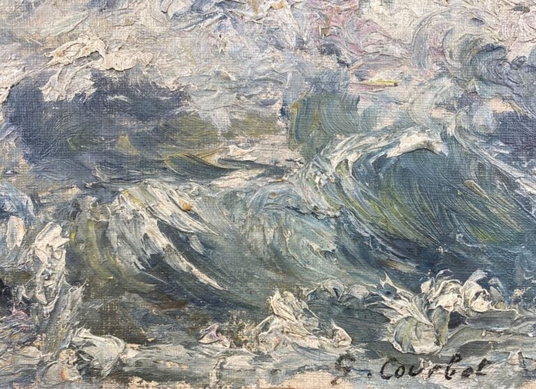 Ecole du XIXe siècle - Bord de mer agité - Huile sur toile, signée en bas à dro…