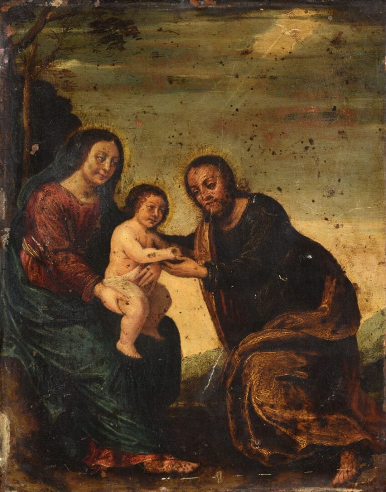 Ecole du XVIIe siècle - Vierge à l'Enfant - Huile sur cuivre - 38 x 29 cm - (us…