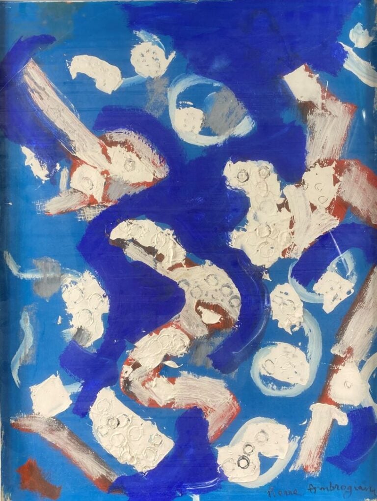 Ecole du XXe siècle - Composition aux taches blanches - Huile sur carton - Port…