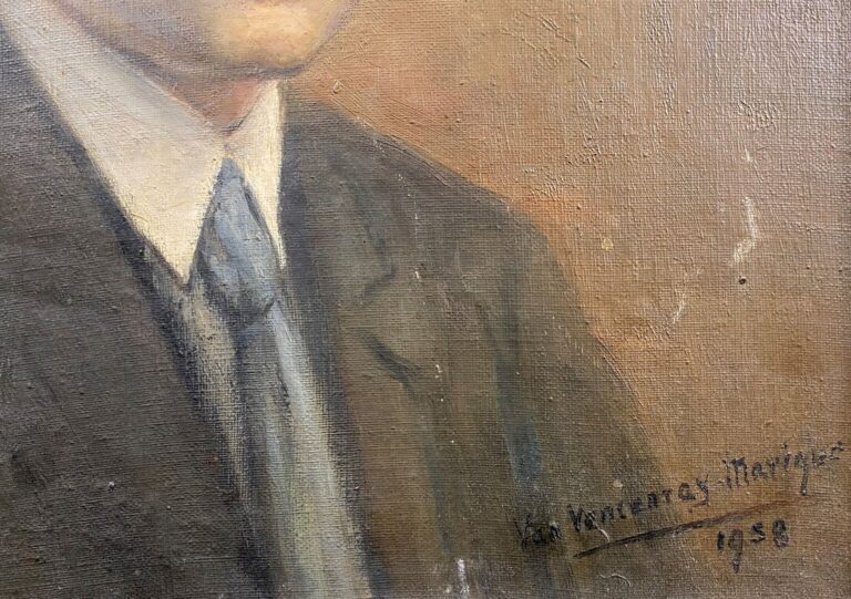 Ecole du XXe siècle - Portrait d'homme - Huile sur carton - Signé en bas à droi…