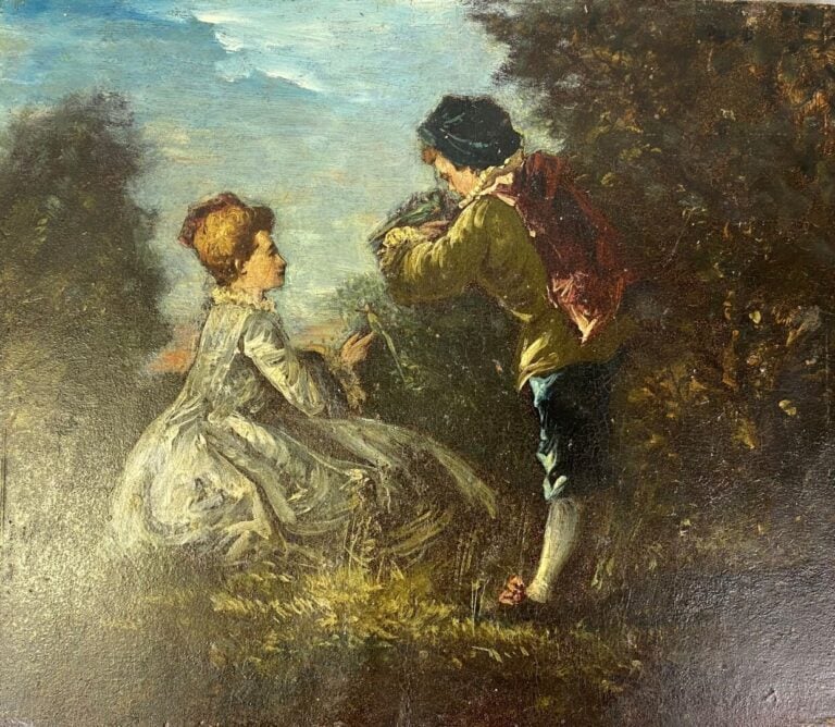 Ecole du XXe siècle - Scène animée - Huile sur panneau - Porte une signature -…