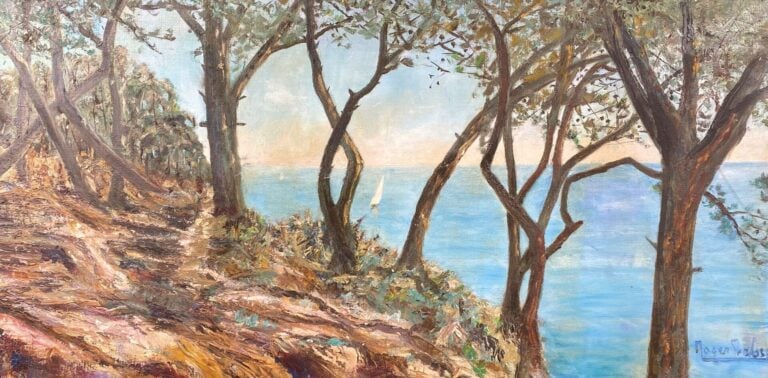 Ecole du XXe siècle - Vue de Menton (?) - Huile sur toile - Signée en bas à dro…