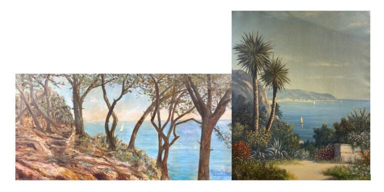 Ecole du XXe siècle - Vue de Menton (?) - Huile sur toile - Signée en bas à dro…