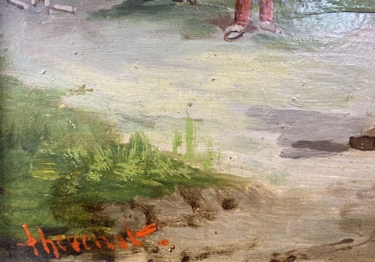 Ecole fin XIXe - début XXe siècle - Joueurs de quilles - Huile sur panneau - Si…