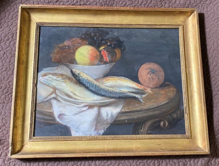 Ecole française de la fin du XIXe siècle. - « Composition au poisson et fruits …