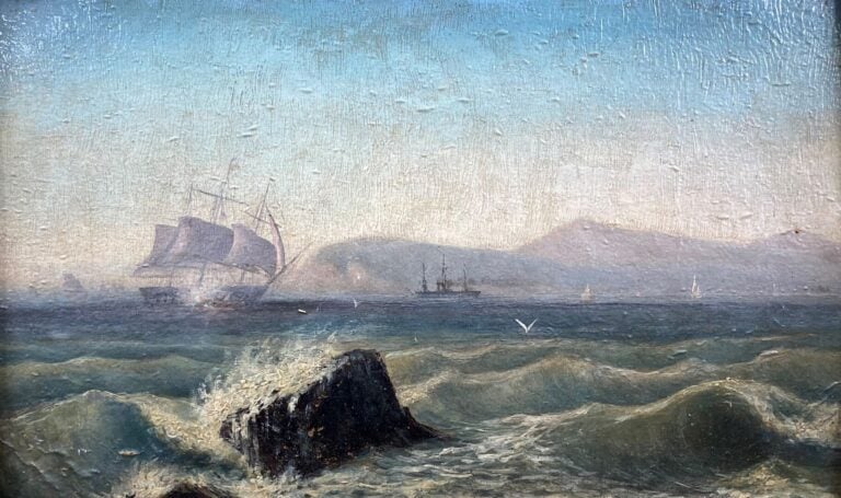 Ecole française du XIXe siècle - Marine - Huile sur carton - 21 x 33.5 cm