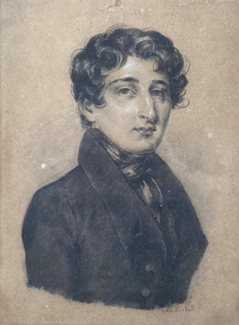 Ecole française du XIXe siècle - Portrait de jeune homme - Fusain et rehauts de…