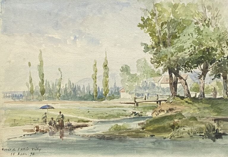 Ecole française XIXème siècle - « Les bords de l'Allier à Vichy ». - Aquarelle…