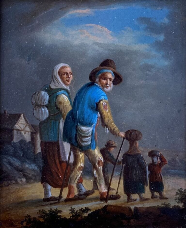 Ecole hollandaise du XIXe siècle - Couple de vieillards sur un chemin - Huile s…