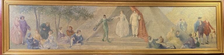 Ecole moderne - La commedia Dell Arte dans un paysage arboré - Huile sur toile…