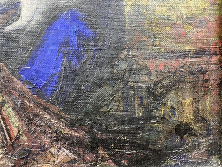 Ecole moderne - Les ramasseurs de filets - Huile sur toile - Siganture en bas à…