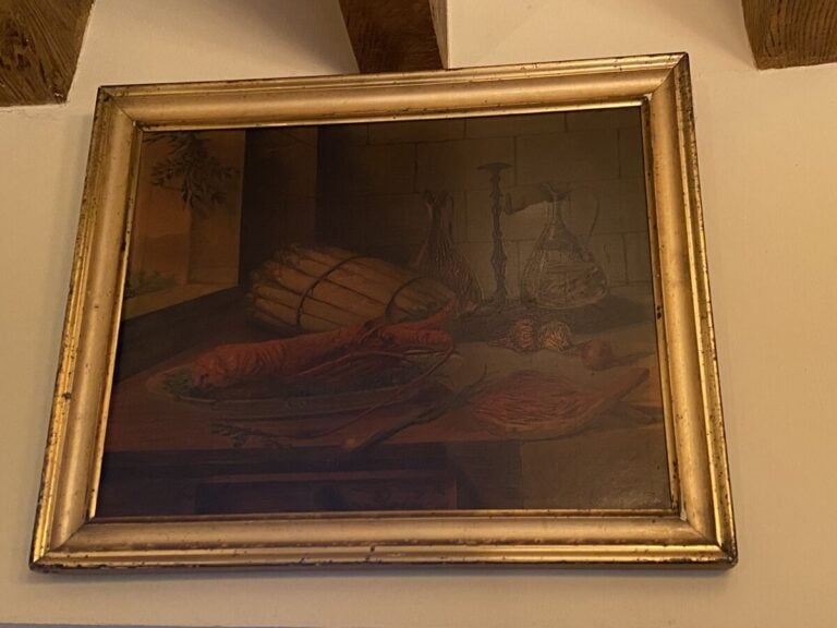 Ecole moderne. - « Nature morte au homard et asperges ». - Reproduction en coul…