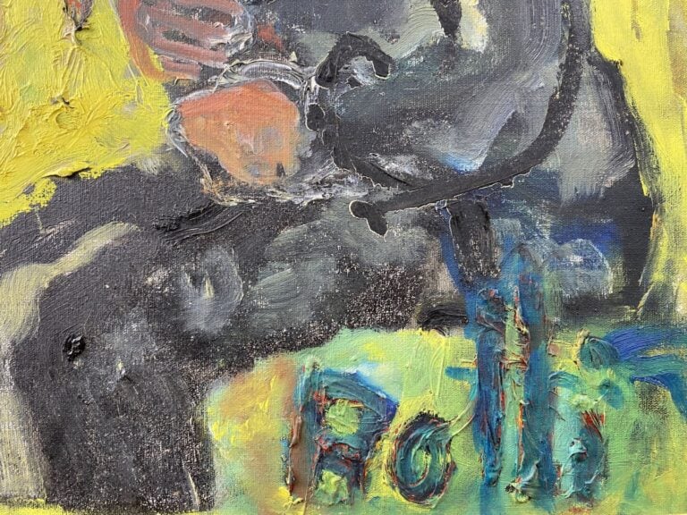 Ecole moderne - Personnages - Huile sur carton - Signé en bas à droite - 98 x 6…