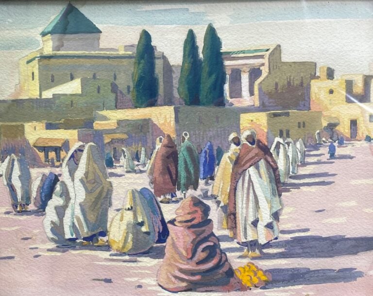 Ecole orientaliste du XXe siècle - Scène de marché animée - Aquarelle - 26 x 33…