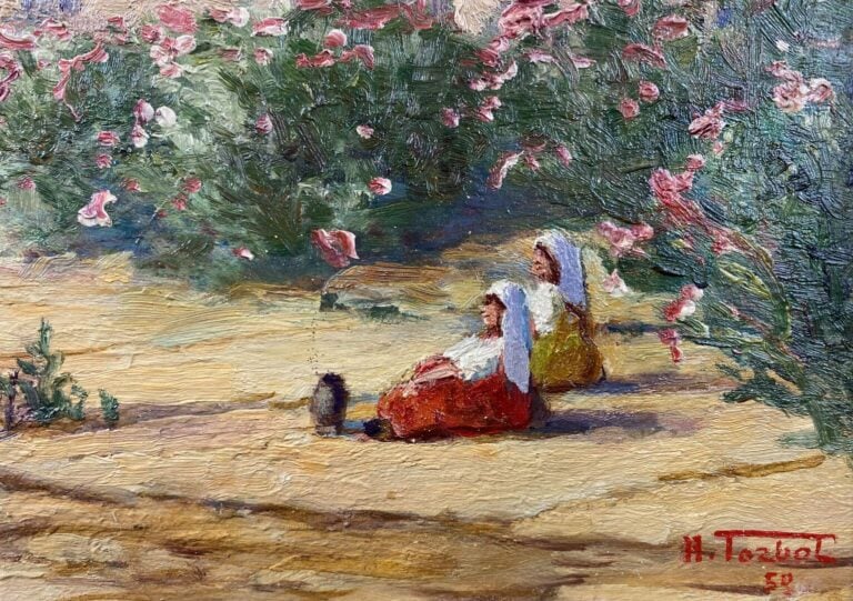 Ecole orientaliste du XXe - Vue d'oasis - Huile sur panneau - Signé Henri Tozbo…